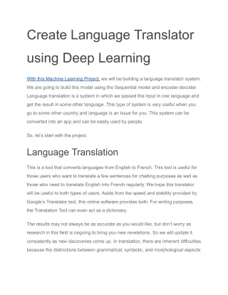 Create Language Translator using Deep Learning