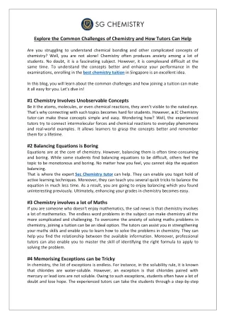 Explore the Common Challenges of Chemistry and How Tutors Can Help