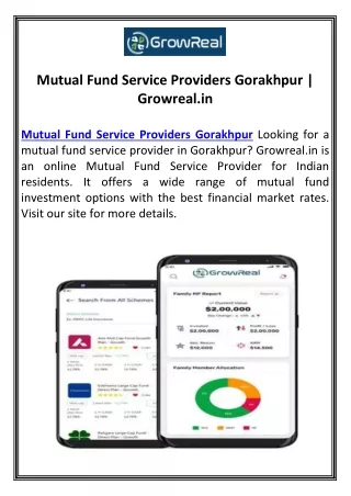 Mutual Fund Service Providers Gorakhpur | Growreal.in