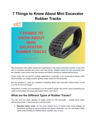 7 Things to Know About Mini Excavator Rubber Tracks