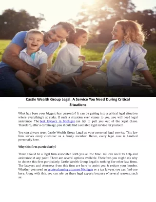 Castle Wealth Group Legal A Service You Need During Critical Situations