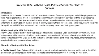 Crack the UPSC with the Best UPSC Test Series Your Path to Success