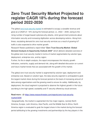 Zero Trust Security Market Projected to register CAGR 18
