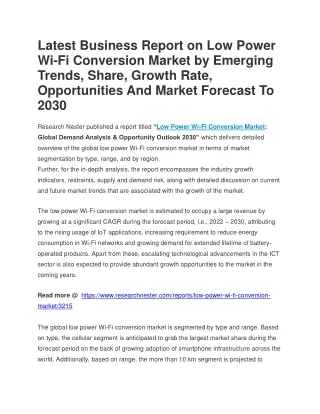 Latest Business Report on Low Power Wi