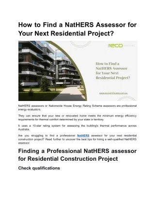 How to Find a NatHERS Assessor for Your Next Residential Project ?