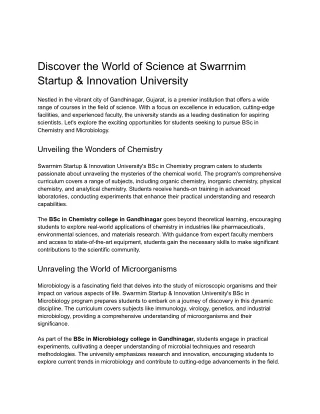 Discover the World of Science at Swarrnim Startup & Innovation University
