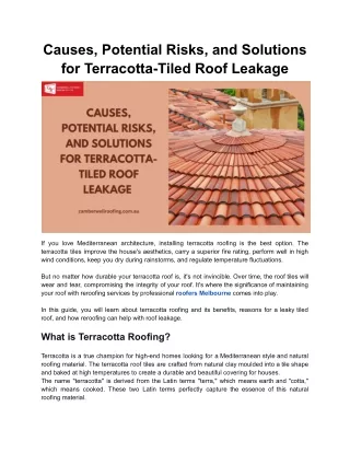 Causes, Potential Risks, and Solutions for Terracotta-Tiled Roof Leakage