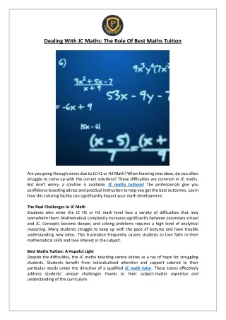 Dealing With JC Maths: The Role Of Best Maths Tuition