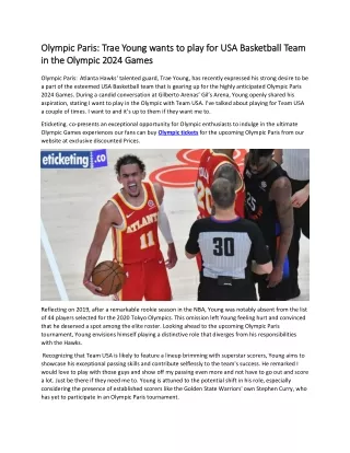 Olympic Paris  Trae Young wants to play for USA Basketball Team in the Olympic 2024 Games