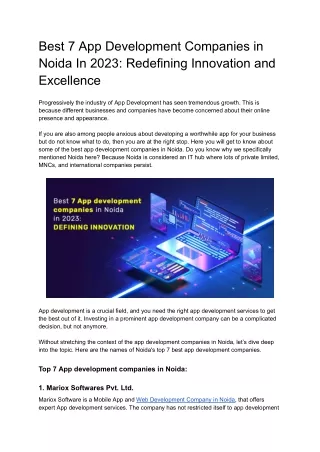 Best 7 App development companies in Noida in 2023_ Redefining Innovation and Excellence