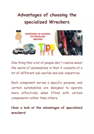 Advantages of choosing the specialised wreckers-sunshine wreckers