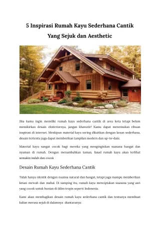 5 Inspirasi Rumah Kayu Sederhana Cantik Yang Sejuk dan Aesthetic
