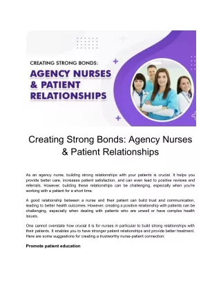 Establishing Firm Rapport: The Interplay of Agency Nurses and Patients