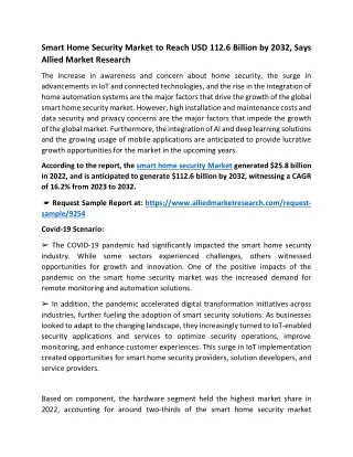 Smart Home Security Market to Reach USD 112.6 Billion by 2032, Says  Allied Market Research