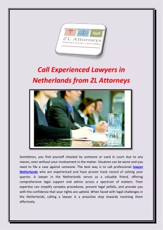Call Experienced Lawyers in Netherlands from ZL Attorneys
