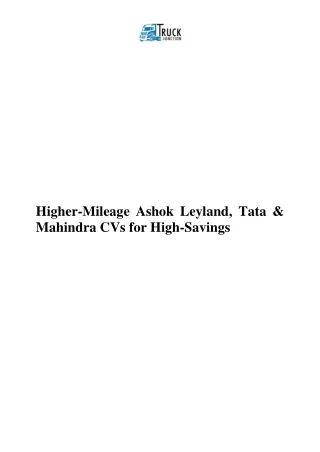 Higher-Mileage Ashok Leyland, Tata & Mahindra CVs for High-Savings