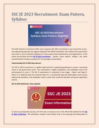 SSC JE 2023 Recruitment Exam Pattern Syllabus