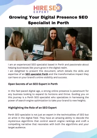 Growing Your Digital Presence SEO Specialist in Perth