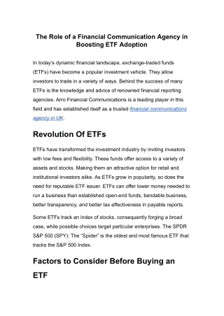 The Role of a Financial Communication Agency in Boosting ETF Adoption