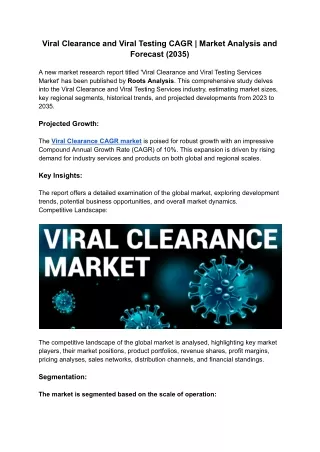 Viral Clearance and Viral Testing CAGR | Market Analysis and Forecast (2035)