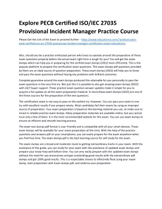 Explore PECB Certified ISO/IEC 27035 Provisional Incident Manager Practice Cours