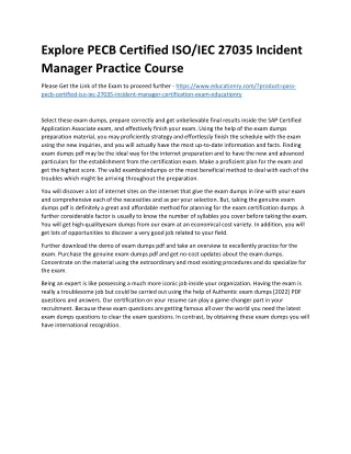 Explore PECB Certified ISO/IEC 27035 Incident Manager Practice Course