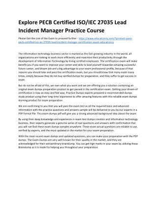 Explore PECB Certified ISO/IEC 27035 Lead Incident Manager Practice Course