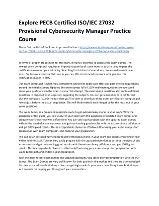 Explore PECB Certified ISO/IEC 27032 Provisional Cybersecurity Manager Practice