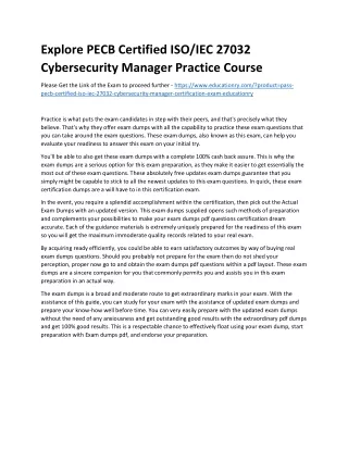 Explore PECB Certified ISO/IEC 27032 Cybersecurity Manager Practice Course