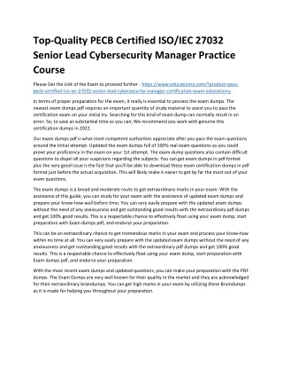 Top-Quality PECB Certified ISO/IEC 27032 Senior Lead Cybersecurity Manager Pract