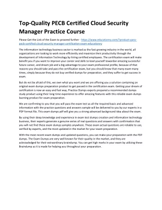 Top-Quality PECB Certified Cloud Security Manager Practice Course