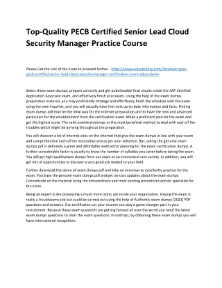 Top-Quality PECB Certified Senior Lead Cloud Security Manager Practice Course