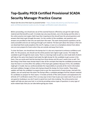 Top-Quality PECB Certified Provisional SCADA Security Manager Practice Course