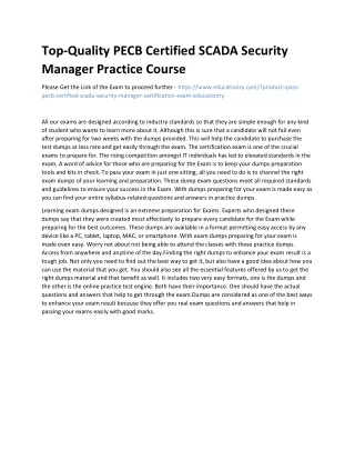 Top-Quality PECB Certified SCADA Security Manager Practice Course