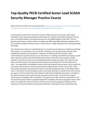 Top-Quality PECB Certified Senior Lead SCADA Security Manager Practice Course