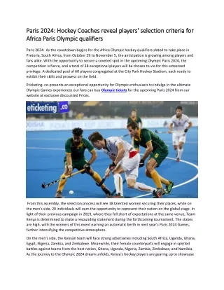 Paris 2024  Hockey Coaches reveal players' selection criteria for Africa Paris Olympic qualifiers