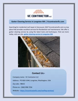 Gutter Cleaning Service in Longview WA | Vccontractorllc.com