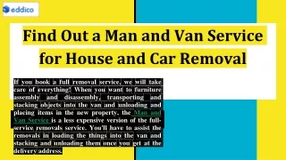 Find Out a Man and Van Service for House and Car Removal