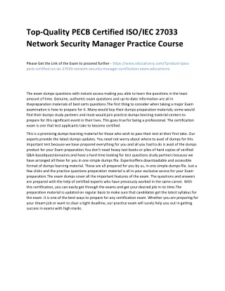 Top-Quality PECB Certified ISO/IEC 27033 Network Security Manager Practice Cours