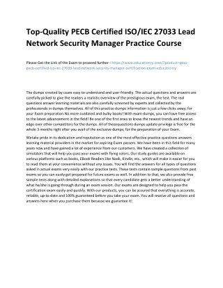 Top-Quality PECB Certified ISO/IEC 27033 Lead Network Security Manager Practice