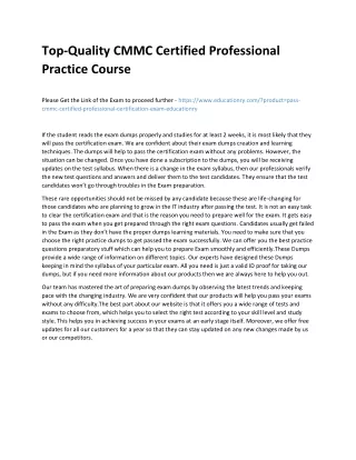 Top-Quality CMMC Certified Professional Practice Course