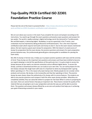 Top-Quality PECB Certified ISO 22301 Foundation Practice Course