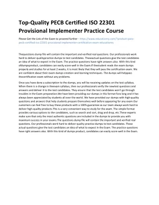 Top-Quality PECB Certified ISO 22301 Provisional Implementer Practice Course