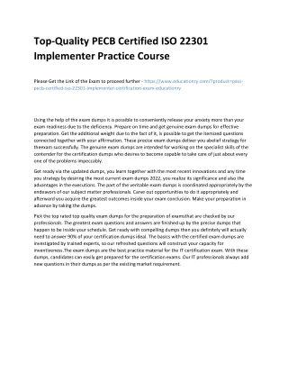 Top-Quality PECB Certified ISO 22301 Implementer Practice Course