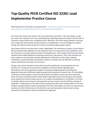 Top-Quality PECB Certified ISO 22301 Lead Implementer Practice Course