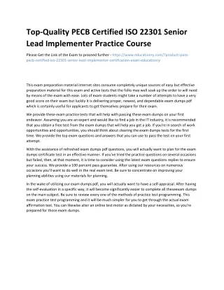 Top-Quality PECB Certified ISO 22301 Senior Lead Implementer Practice Course