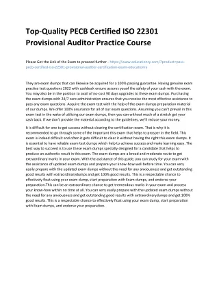 Top-Quality PECB Certified ISO 22301 Provisional Auditor Practice Course