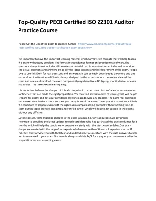 Top-Quality PECB Certified ISO 22301 Auditor Practice Course