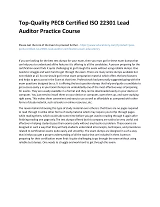 Top-Quality PECB Certified ISO 22301 Lead Auditor Practice Course