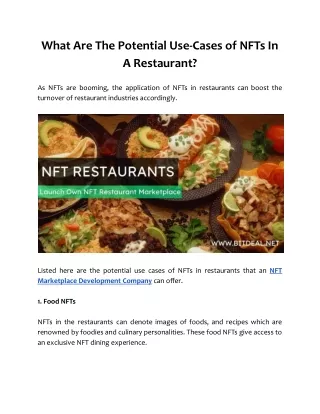 What Are The Potential Use-Cases of NFTs In A Restaurant